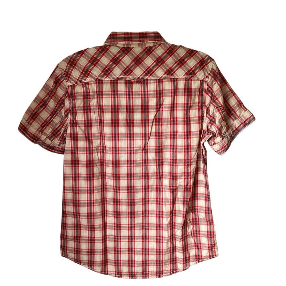 Short Sleeve Plaid Pocket Patch Shirt, Medium